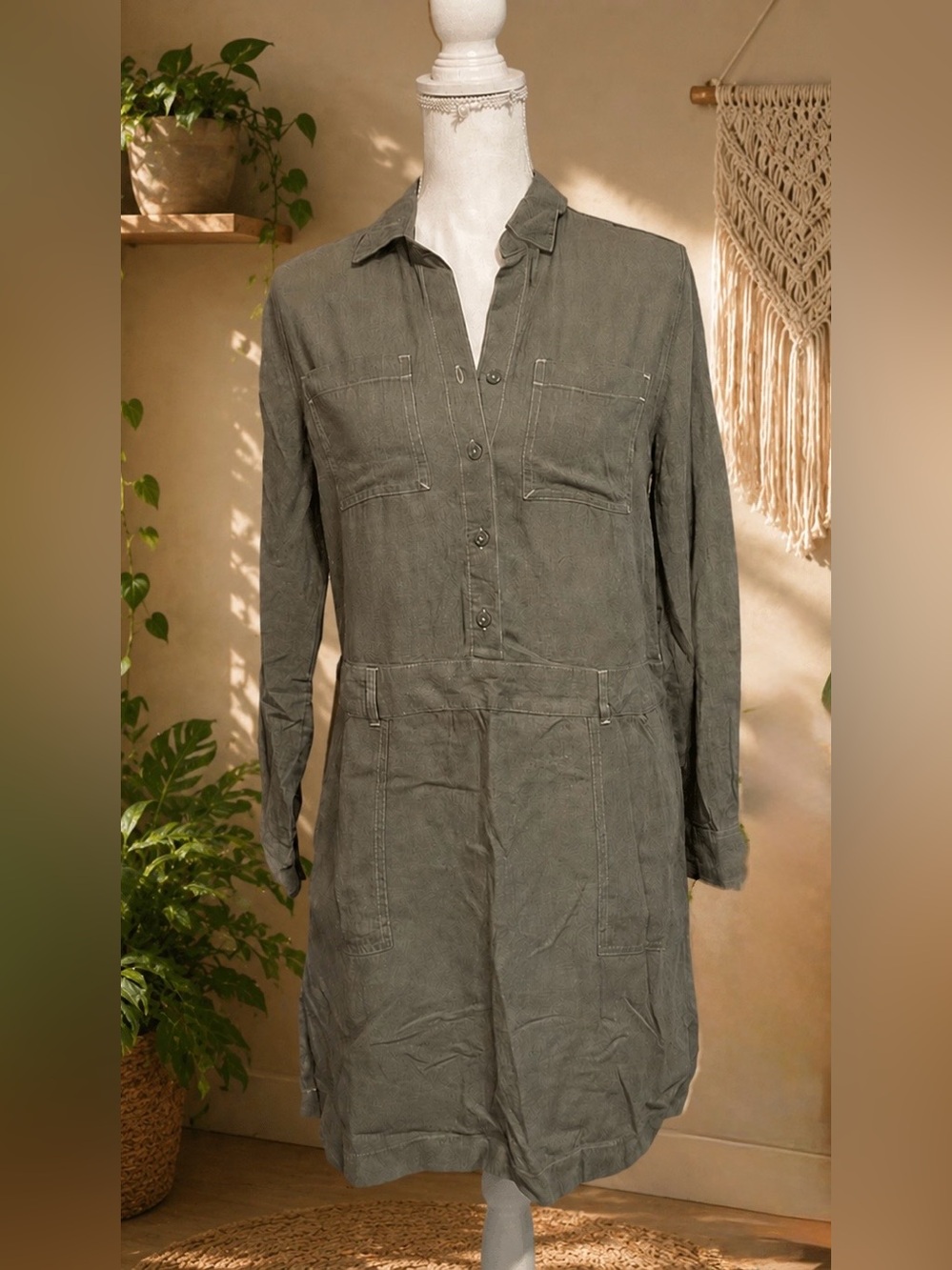 beachlunchlounge Olive Green Shirt Dress